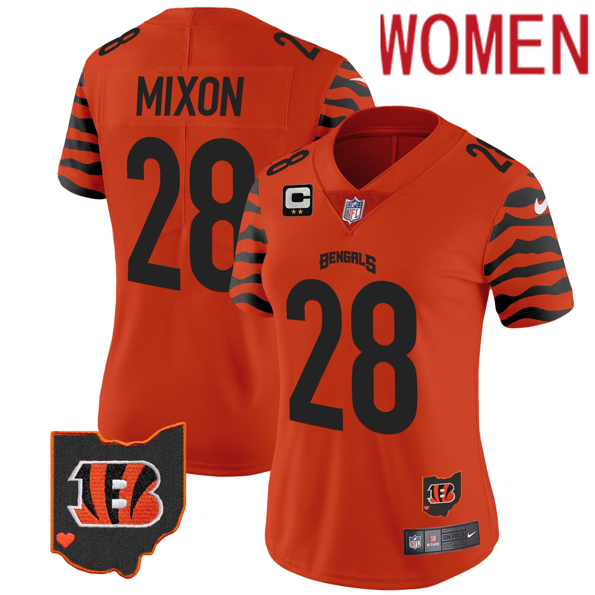 Women Cincinnati Bengals #28 Mixon Orange 2024 Nike Stripes Vapor Limited NFL Jersey->women nfl jersey->Women Jersey